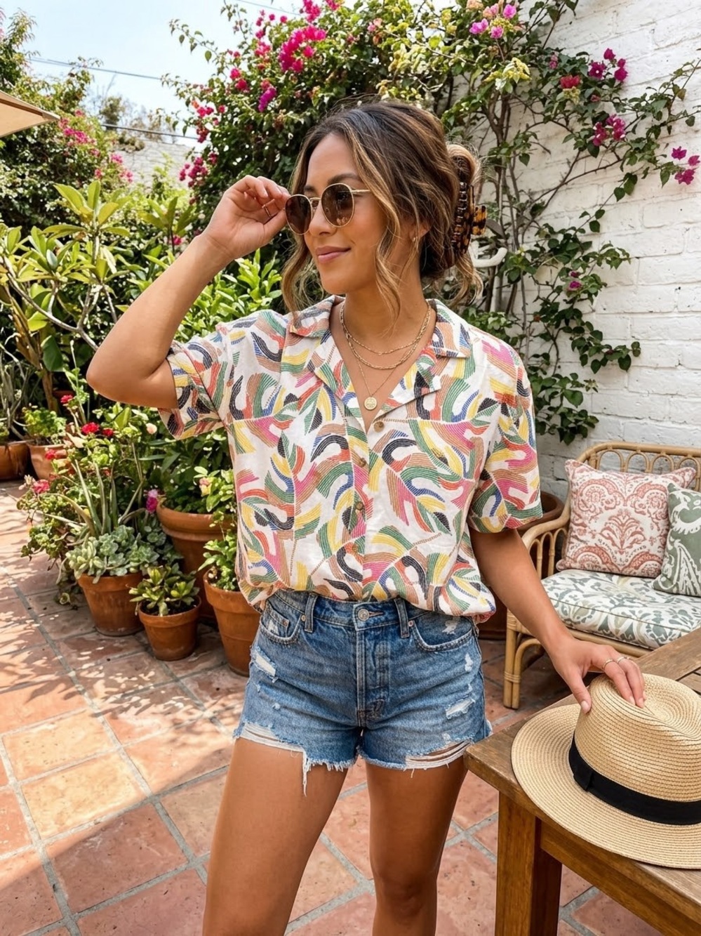 Anthropologie Jane and Delancey Multicolor Short Sleeve Button Down Shirt